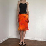 Floral-print Chiffon Mesh Midi Skirt GPKJ-MR48866