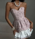 Solid Color Ruffles Backless Mini Dress GPBY-SH8317