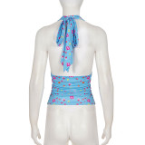 Floral Print Color-Block V-Neck Halter Top GPKJ-MR48435
