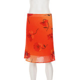 Floral-print Chiffon Mesh Midi Skirt GPKJ-MR48866