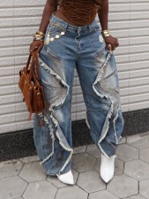 Plus Size Wave Edge Holes Jeans GYLN-1836