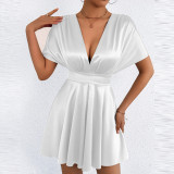 V Neck Solid Color Mini Dress YMYF-9573