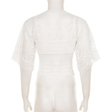 Lace Patchwork V Neck T Shirt GPKJ-MR48607