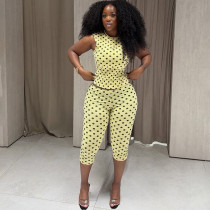 Polka Dots Print Sleeveless Seventh Pants Suit XEF-K6S07350A