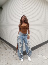 Plus Size Wave Edge Holes Jeans GYLN-1836