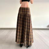 Vintage Plaid Print Long Skirt GPKJ-MR46427