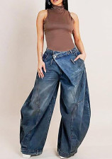Plus Size Fashion Washed Wide Leg Jeans BGN-367