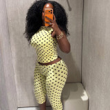 Polka Dots Print Sleeveless Seventh Pants Suit XEF-K6S07350A