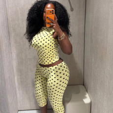 Polka Dots Print Sleeveless Seventh Pants Suit XEF-K6S07350A