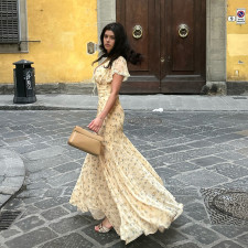 Lace Patchwork V Neck Print Maxi Dress GPKJ-MR48517