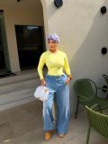 Plus Size Stripe Patchwork Straight Jeans GYLN-1058