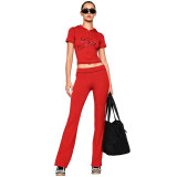Letter Print Short Sleeve Sport Two Piece Pants Set FOSF-8830