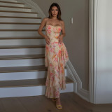 Floral Print  Backless Tie Up Irregular Dress GPKJ-MR48689