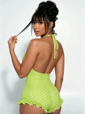 Polka Dots Print Tie Up Ruffles Romper GDYF-6814