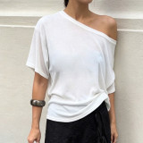 Solid Color Slash Shoulder T Shirts GPKJ-MR47002