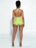 Polka Dots Print Tie Up Ruffles Romper GDYF-6814