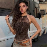 Polka Dot Print Backless Mesh Tank Tops GPKJ-MR48510