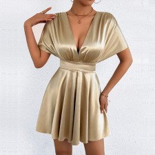 V Neck Solid Color Mini Dress YMYF-9573