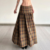 Vintage Plaid Print Long Skirt GPKJ-MR46427