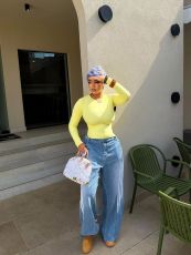 Plus Size Stripe Patchwork Straight Jeans GYLN-1058