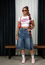 Plus Size Washed Denim Seventh Pants GYLN-5573