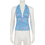 Floral Print Color-Block V-Neck Halter Top GPKJ-MR48435