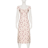 Lace Edge Print Short Sleeve Maxi Dress GPKJ-MR48786