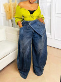Plus Size Fashion Washed Wide Leg Jeans BGN-367