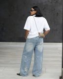 Plus Size Washed Holes Loose Jeans GYLN-3102