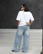 Plus Size Washed Holes Loose Jeans GYLN-3102