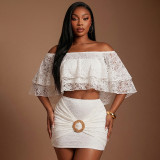 One Shoulder Lace Tops Ruched Skirt Suit MXBF-J26ST143