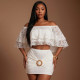 One Shoulder Lace Tops Ruched Skirt Suit MXBF-J26ST143