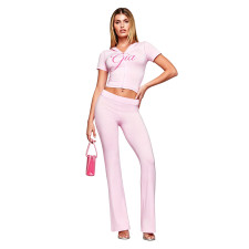 Letter Print Short Sleeve Sport Two Piece Pants Set FOSF-8830