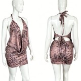 Sexy Print Halterneck Tie Up Mini Dress GPKJ-MR26426