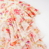 Floral Print  Backless Tie Up Irregular Dress GPKJ-MR48689