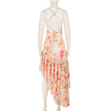 Floral Print  Backless Tie Up Irregular Dress GPKJ-MR48689
