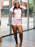 Hooded Zipper Long Sleeve Shorts 3 Piece Set(With Headband) CH-26019
