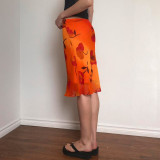 Floral-print Chiffon Mesh Midi Skirt GPKJ-MR48866