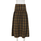 Vintage Plaid Print Long Skirt GPKJ-MR46427