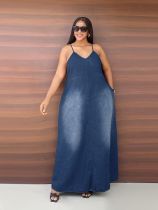 Plus Size Casual Sling Loose Denim Maxi Dress GYLN-0615