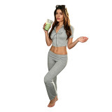 Letter Print Short Sleeve Sport Two Piece Pants Set FOSF-8830