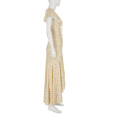 Lace Patchwork V Neck Print Maxi Dress GPKJ-MR48517