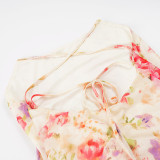 Floral Print  Backless Tie Up Irregular Dress GPKJ-MR48689