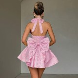 Solid Color Halterneck Bow-tie Mini Dress GPBY-DR8347
