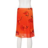 Floral-print Chiffon Mesh Midi Skirt GPKJ-MR48866