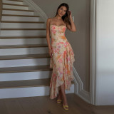 Floral Print  Backless Tie Up Irregular Dress GPKJ-MR48689