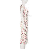 Lace Edge Print Short Sleeve Maxi Dress GPKJ-MR48786