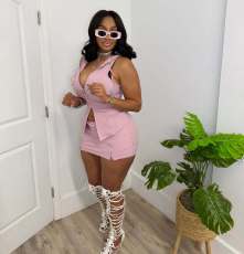 Cusual Sleeveless Hooded Two Piece Skirt Set TR-1366