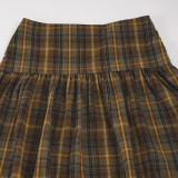 Vintage Plaid Print Long Skirt GPKJ-MR46427