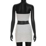 One Shoulder Lace Tops Ruched Skirt Suit MXBF-J26ST143